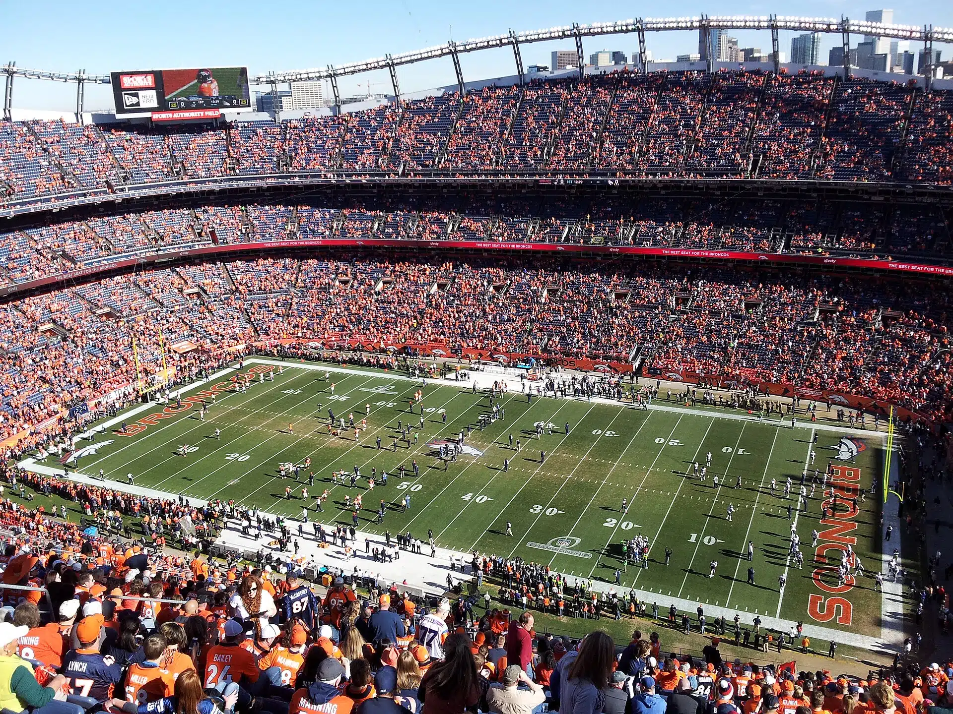 Packed Broncos home crowd at Mile High as Broncos playoff chances rise after the win over the Rams